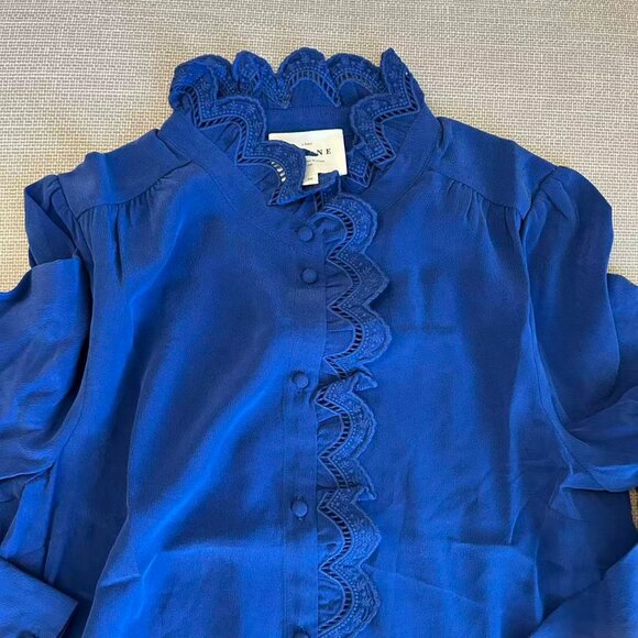 Sezane Chlo Silk Shirt Blouse FR36/US4 Electric Blue French Top Classic Causal - Picture 6 of 10